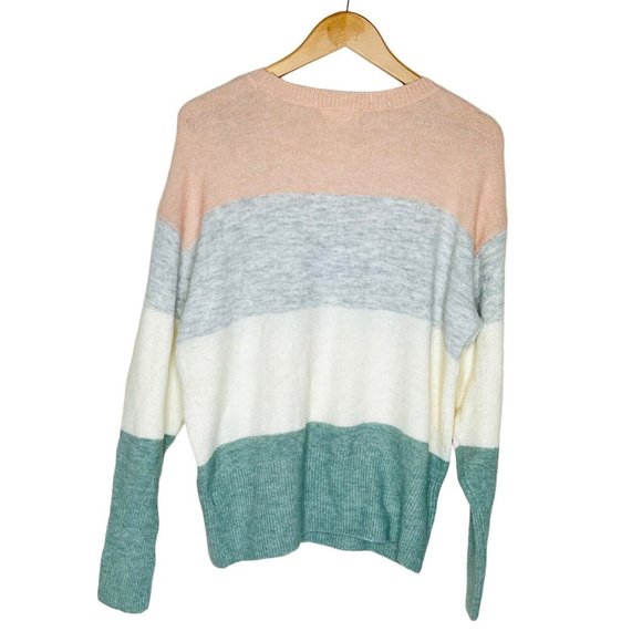 H&M Oversized Wool Blend Sweater Colorblock Stripe Size M - Picture 6 of 13